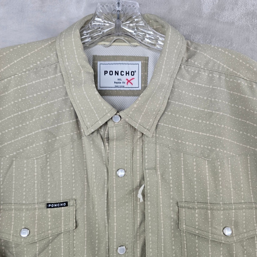 Poncho Outdoors Shirt Mens XXL Tan Western Pearl Snap Short Sleeve Ventilated